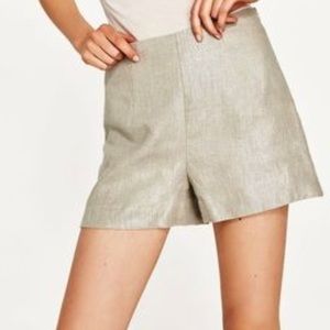 Zara high waisted metallic linen shorts Sz S